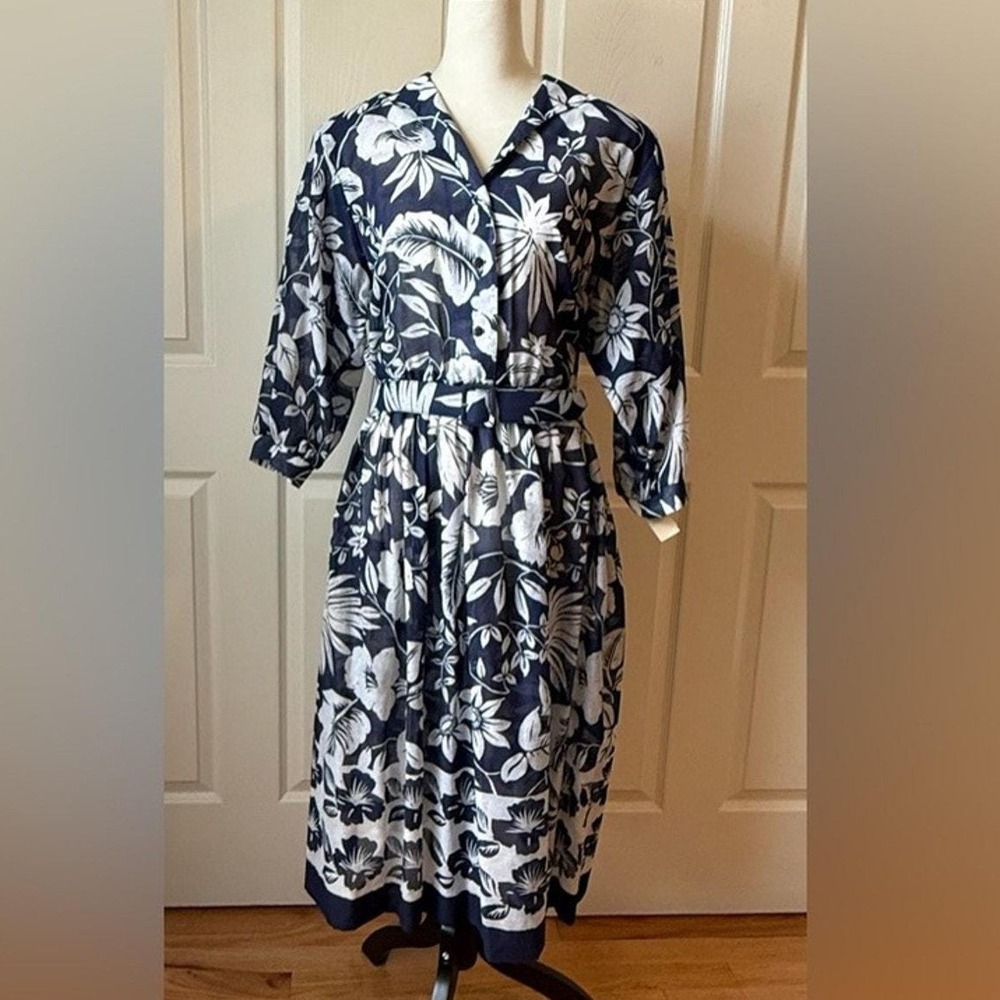 Vintage 1980s Willi of California‎ Hawaiian Print Floral Midi Dress Size 14 NWT